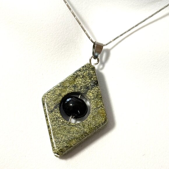 2/$20,Genuine Green Serpentine Pendant, Large Geometric Natural Gemstone Pendant - Picture 5 of 10